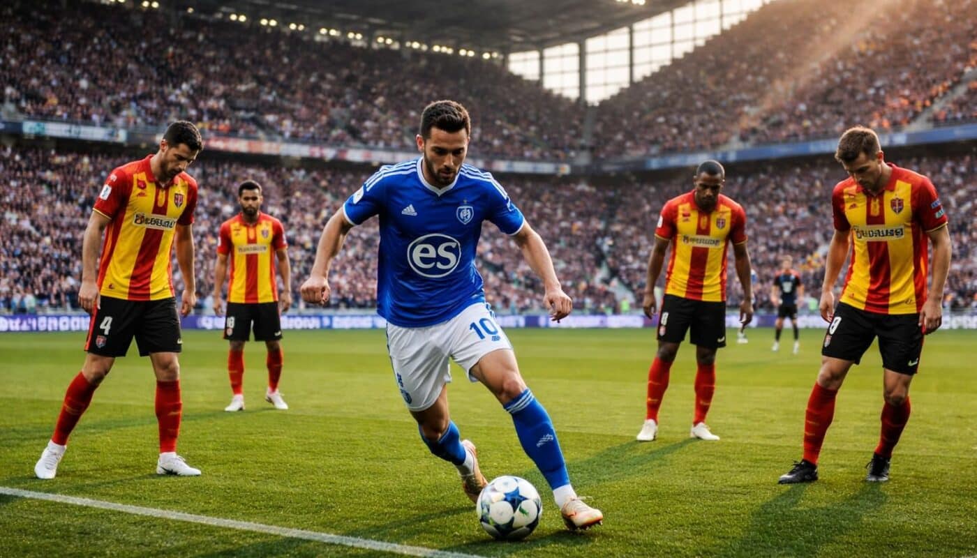 suivez en direct la rencontre où strasbourg prend l'avantage face à des joueurs de lens en manque d'inspiration offensive.