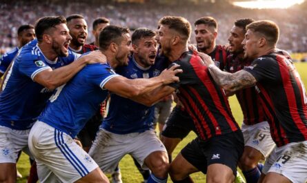 découvrez la mêlée spectaculaire qui a éclaté entre les joueurs de cruzeiro et de l’atlético lors d’un match intense au brésil, révélant des tensions fortes sur le terrain.