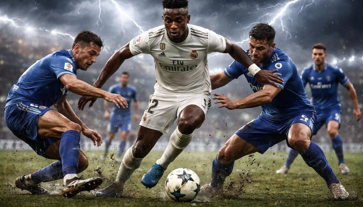 suivez en direct le choc entre real madrid et getafe, un match intense ponctué par les éclairs de génie de vinicius et de nombreuses fautes qui ont rythmé ce duel fracturé.