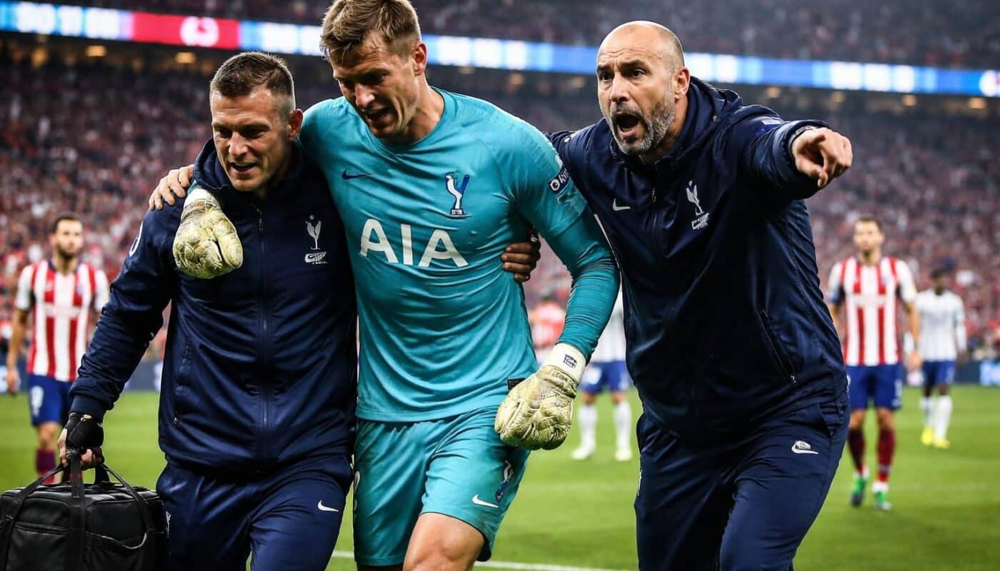 suivez en direct le match atlético-tottenham avec les spurs en difficulté et tudor obligé de remplacer son gardien dès la 15e minute. toute l'action et les réactions en temps réel.