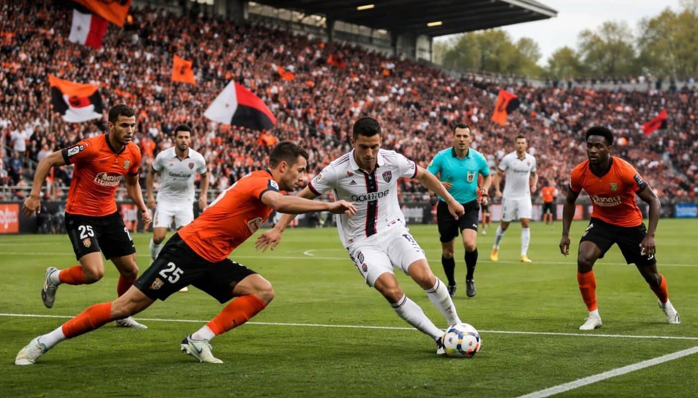 suivez en direct le quart de finale de la coupe de france entre lorient et nice. les merlus rencontrent des difficultés dans ce match crucial, restez informé en temps réel.