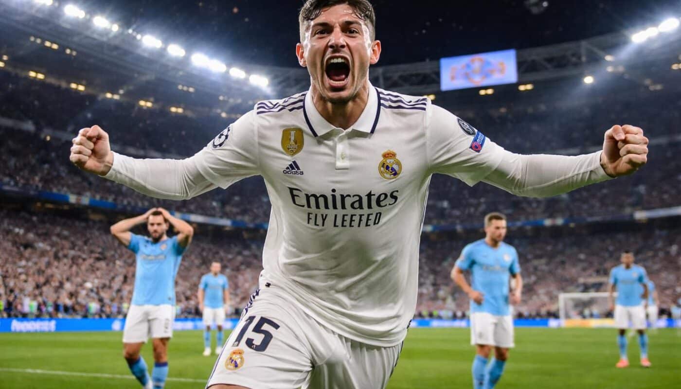 suivez en direct la performance exceptionnelle de valverde avec un triplé spectaculaire qui fait vibrer le real madrid face à manchester city.