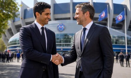 nasser al-khelaïfi, président du psg, félicite emmanuel grégoire, nouveau maire de paris, et l'invite à découvrir le parc des princes dans un esprit de collaboration et de convivialité.
