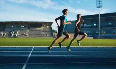 Deux coureurs s'entraînant dans un stade