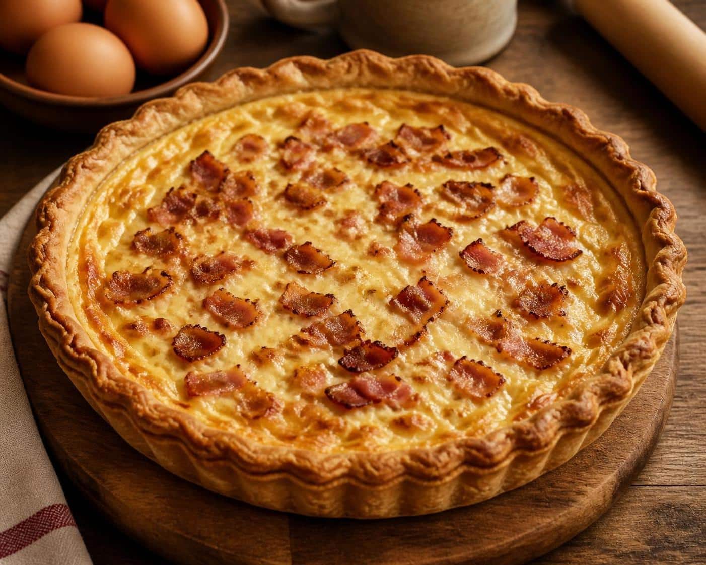 découvrez la recette authentique de la quiche lorraine traditionnelle, préparée à l'ancienne avec des ingrédients simples pour un goût inégalé.